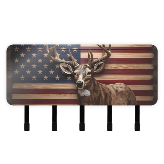 American Flag Deer Mail Holder Organizer Wall Mount with Shelf Key Holder Key Rack with 5 Key Hooks for Wall Decorative