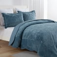 thumbnail image 4 of 3 Pcs Luxury Velvet Oversized Embroidery Quilted Quilt Set  Soft and Plush Bedding Set  Includes Quilt and Shams All-Season Comforter, 4 of 10