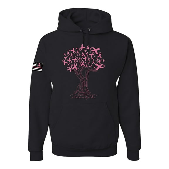 Wild Bobby US Flag Breast Cancer Awareness Pink Tree Words of Encouragement US Flag Breast Cancer Awareness Unisex Hoodie Sweatshirt, Black, Small