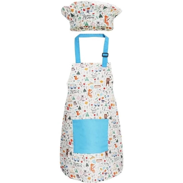 Conjunto de delantal y gorro de cocinero para niños, lindos delantales para hornear para niños, delantales para hornear para bebés, delantal para niños, gorro de chef