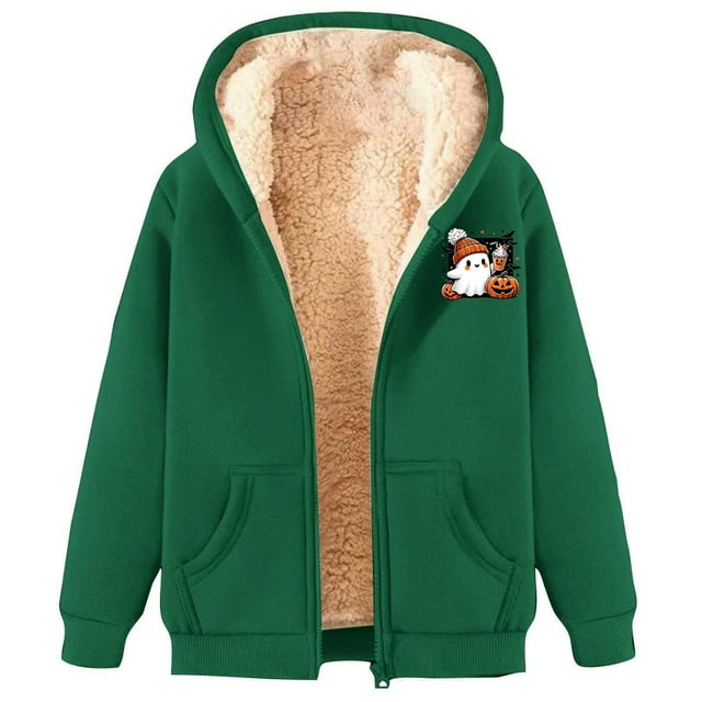Unisex Halloween Printed Zippered Hooded Sportswear Jacket With Pockets For Casual Wear