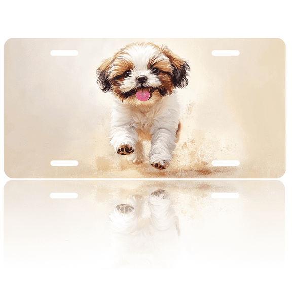 1 Pcs License Plate Covers & Frames, Happy Shih Tzu Puppy in Motion For Decorative Front, Aluminum License Plate Covers & Frames Cover For Men Women, 12" X 6"