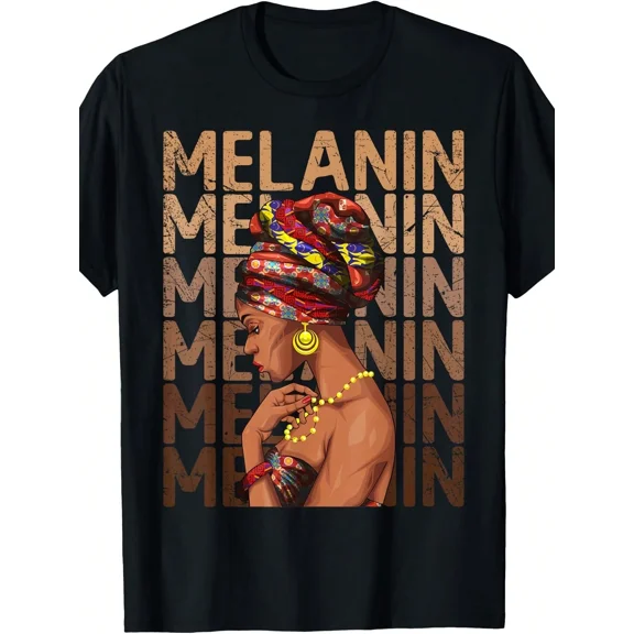 Melanin Queen African American Heritage Graphic T-Shirt for Women, Black Pride Headwrap Art Tee