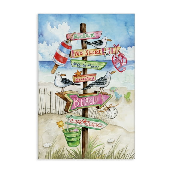 Stupell Industries Seaside Rules Signs Nautical & Beach Painting Wrapped Canvas Art Print Wall Art, 16 x 24