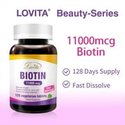 Lovita Biotin High Potency 11000mcg, 128 Days-Supply, Fast Dissolvable Vitamins B7 for Skin and Nails & Hair Health, Vegetarian Dissolvable Tablets