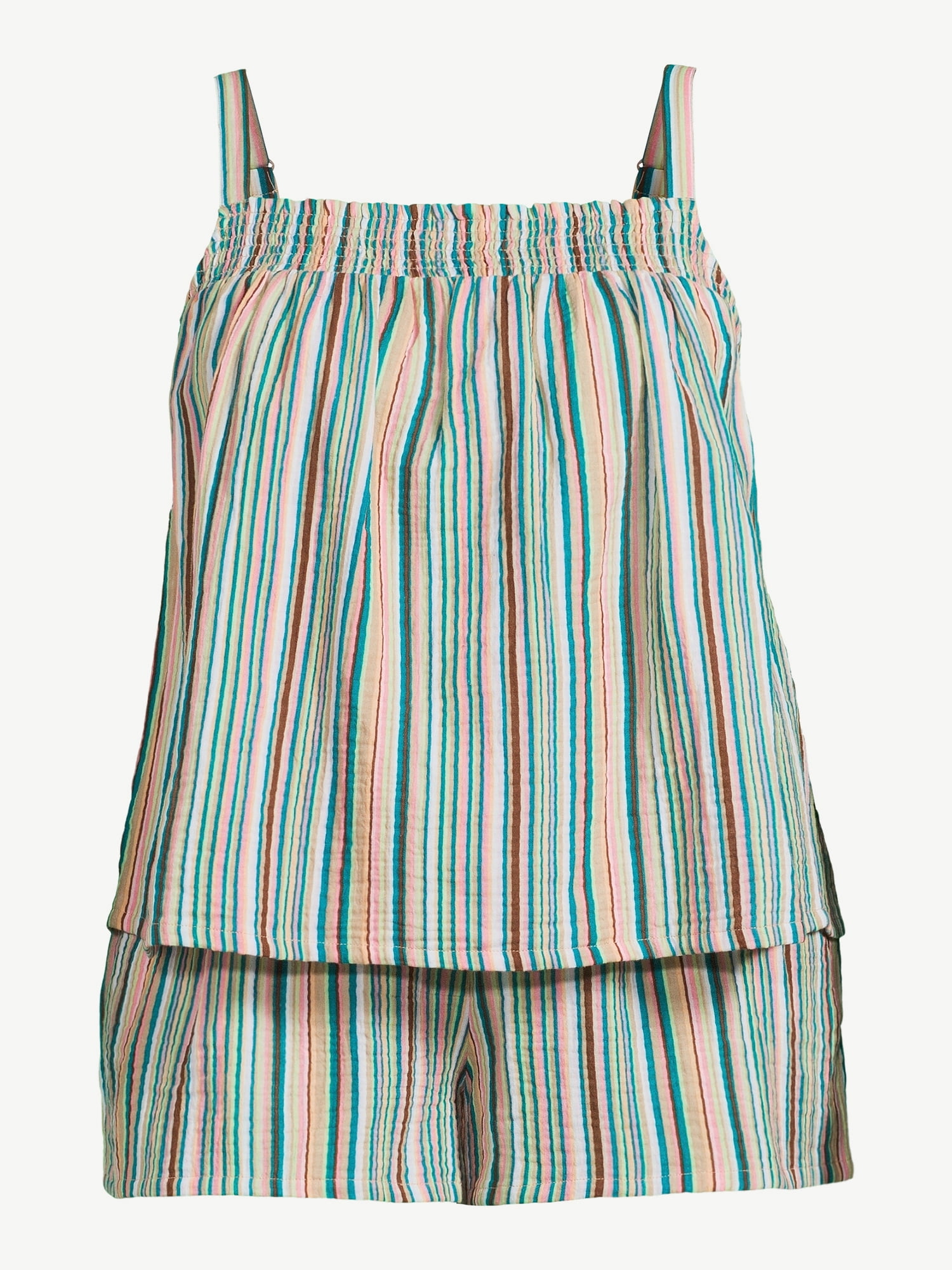 Joyspun Women's Gauze Smocked Cami Top and Shorts Sleep Set, Sizes S to 3X
