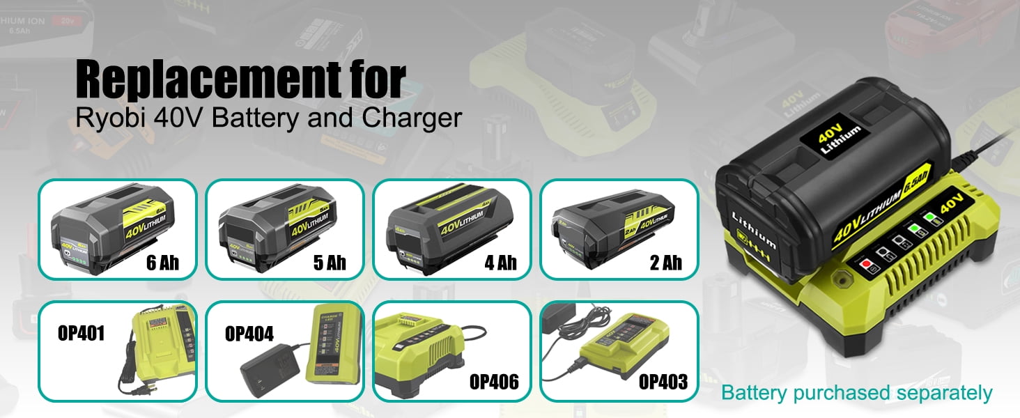40V Battery Rapid Charger Replacement for Ryobi 40V Rapid Charger OP401 OP403 OP404 OP406 OP407A OP40601 6.0Ah OP40602 4.0AhOP4040 5.0Ah OP4050 40V Charger Ryobi 40 Volt Lithium ion Battery Charger