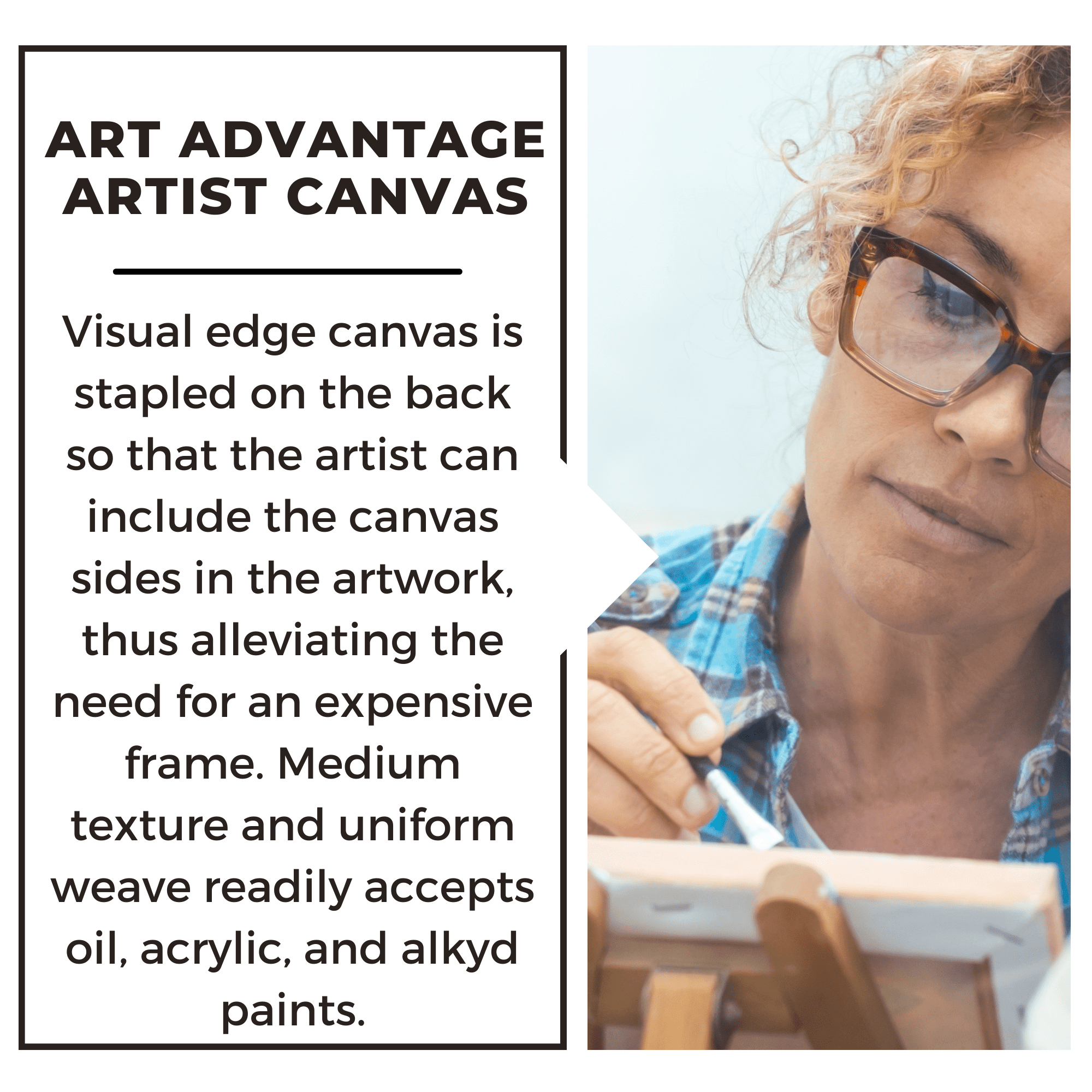 Art Advantage 12x12 Inch Stretched Canvas - Black Edge Cotton Canvas For Acrylic & Oil Painting 2 thumbnail image