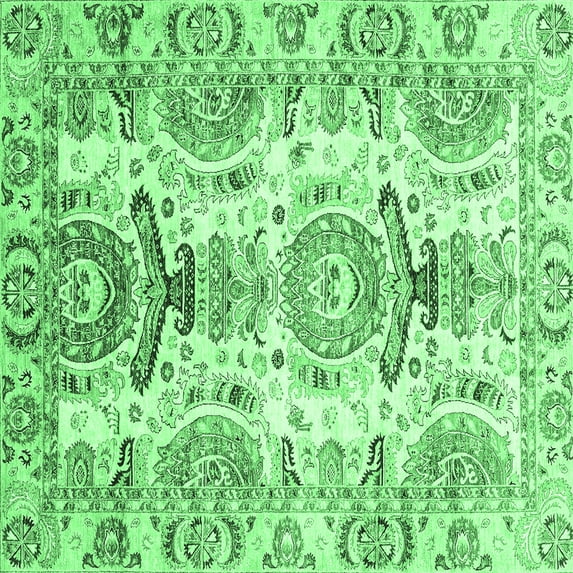 Ahgly Company Indoor Square Abstract Emerald Green Modern Area Rugs, 3' Square