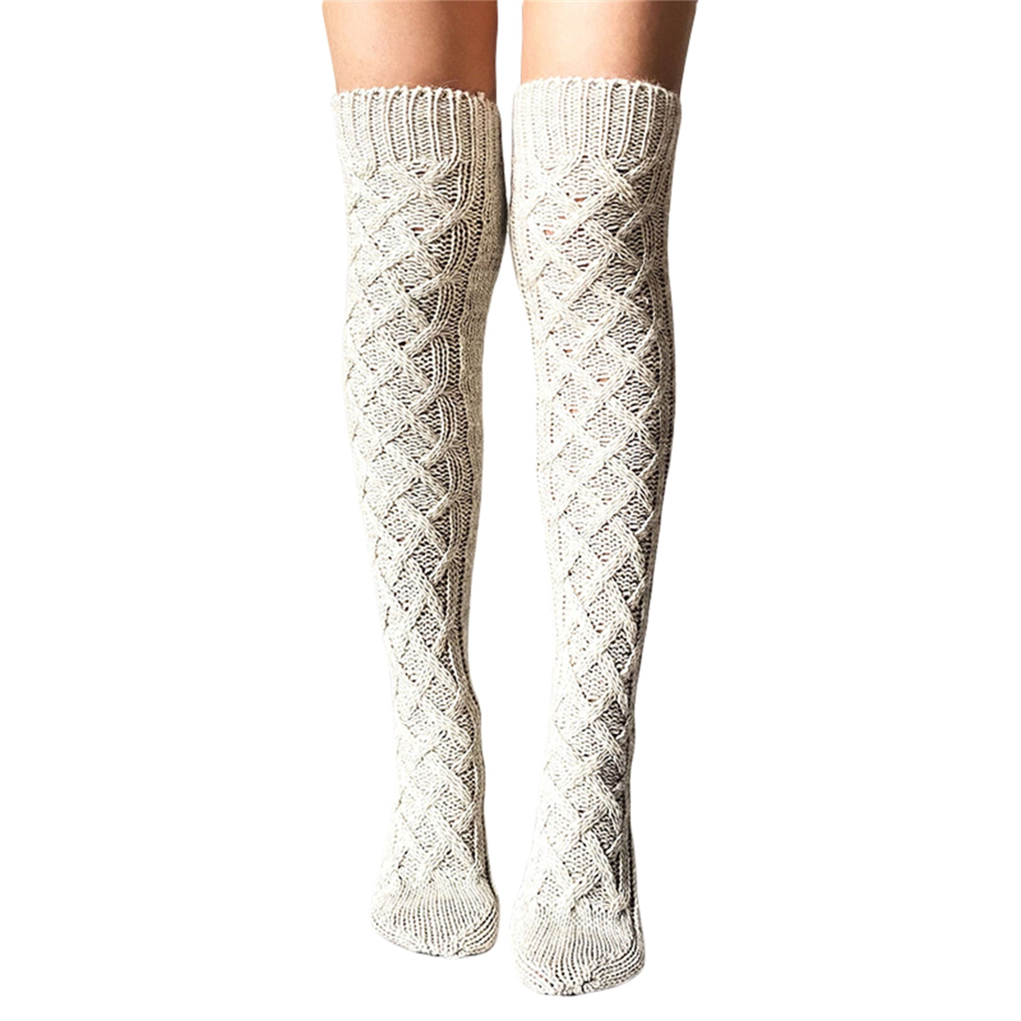 AMILIEe Women's Winter Cable Knit Long Socks Wool Warm Over Knee High