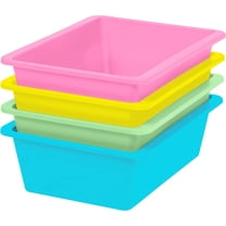 IRIS USA, Inc. Large Multi-Purpose Plastic Storage Bins, 4-Pack, Durable Thick Plastic Organizer Containers for Diapers Clothes Crafts Playroom Daycare Storage, Pastel Colors