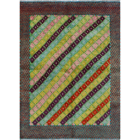 Balochi Kodwo Pink/Green Rug, 4'10" x 6'10"