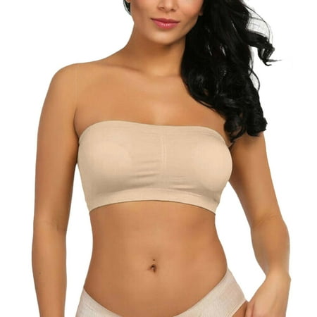 Double Women Plus Size Strapless Bra Bandeau Tube Removable Padded Top Stretchy plus Size Tube Top 44c Strapless Bra plus Size Long Tube Tops for Women Padded Bandeau Bikini Top Tight Crop Tops for