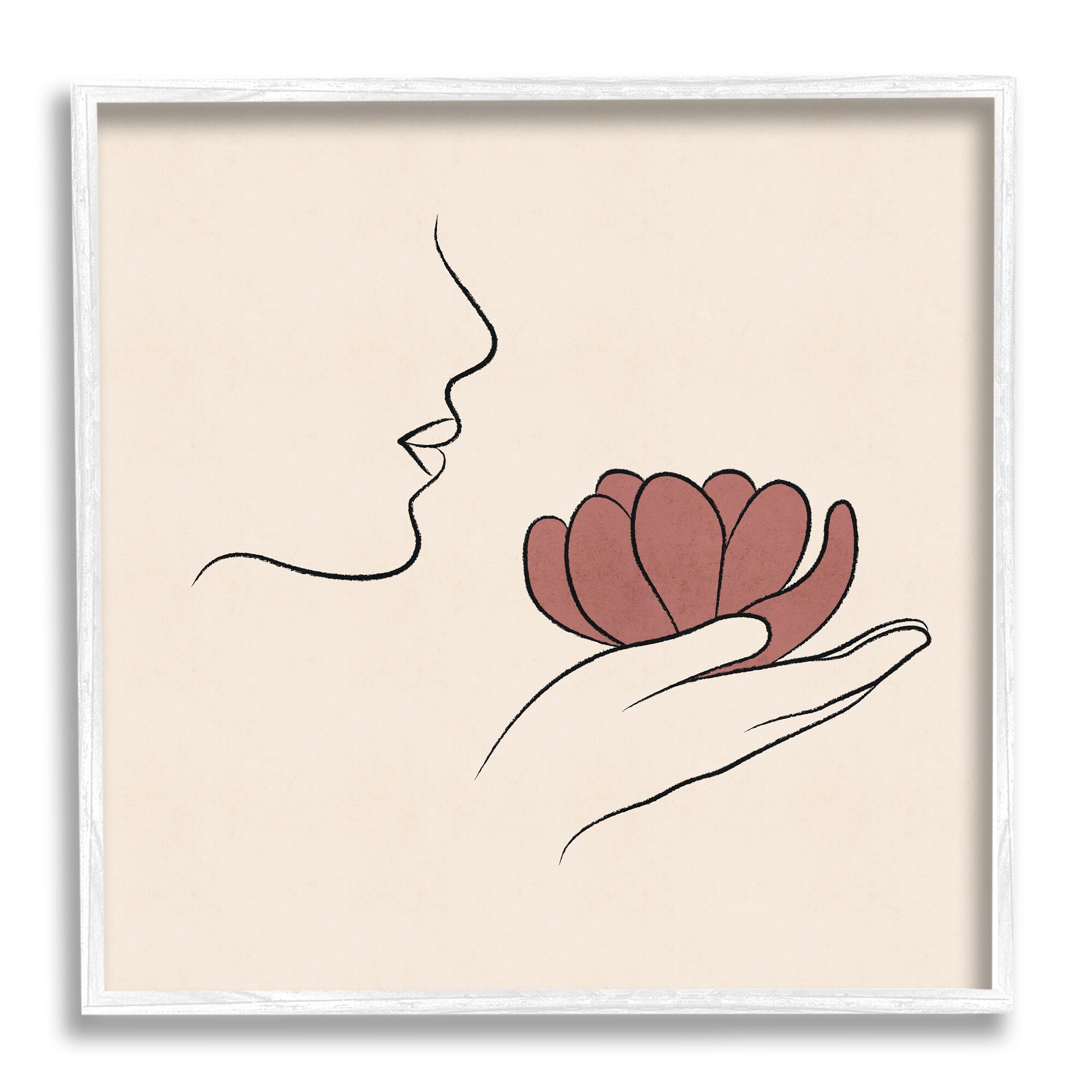 Stupell Industries Minimal Face Profile Holding Blossom Palm Outline Graphic Art White Framed Art Print Wall Art, Design by JJ Design House LLC