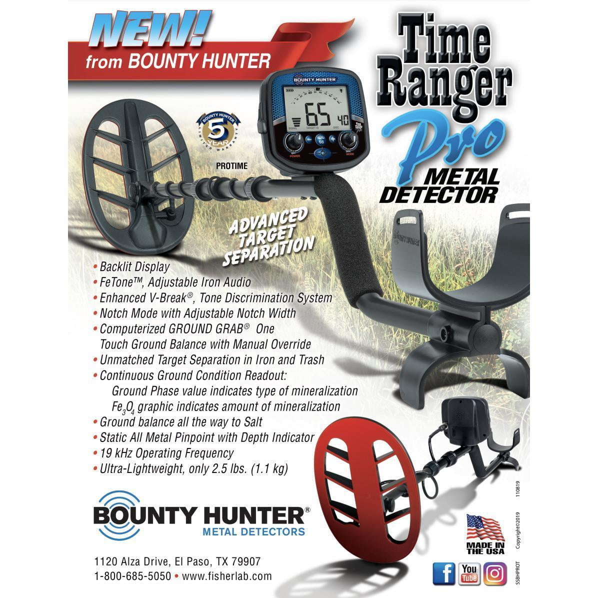 Bounty Hunter Time Ranger Pro Metal Detector with 11-Inch