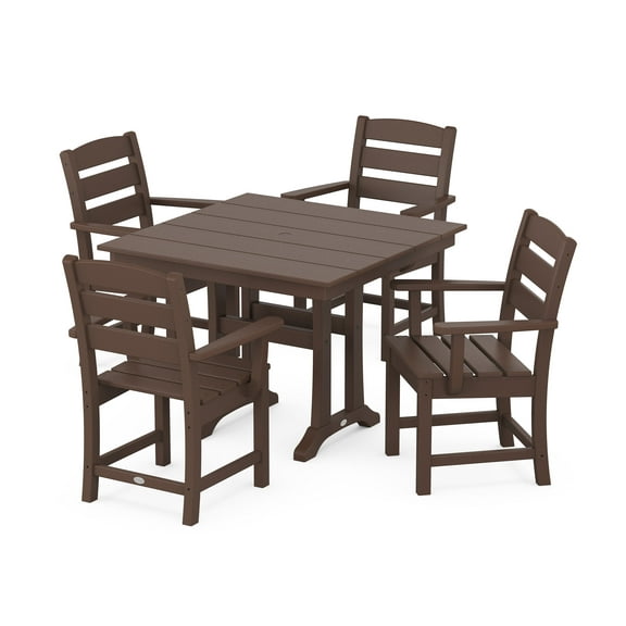 POLYWOOD Lakeside 5-Piece Farmhouse Trestle Arm Chair Dining Set in Mahogany