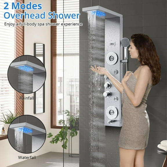Towallmark 6-in-1 Shower Panel System – Includes Handheld Shower Head with 4 Output Modes for Versatile Shower Experience