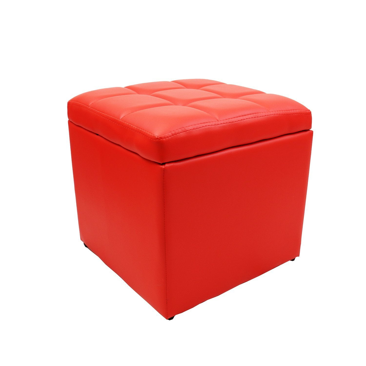 16&amp;#39;&amp;#39; Square Unfold Leather hinged Storage Ottoman Bench Footstool Cocktail Seat Red