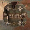 thumbnail image 3 of Men's Retro Casual Ethnic Print Zipper Sweatshirt, Gradient Long Sleeve Pullover for Street Style,Army Green,L, 3 of 5
