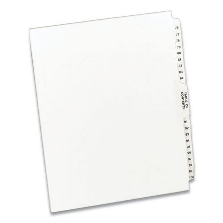 Preprinted Legal Exhibit Side Tab Index Dividers, Avery Style, 26-Tab, 76 to 100, 11 x 8.5, White, 1 Set Preprinted Legal Exhibit Side Tab Index Dividers, Avery Style, 26-Tab, 76 to 100, 11 x 8.5, White, 1 Set