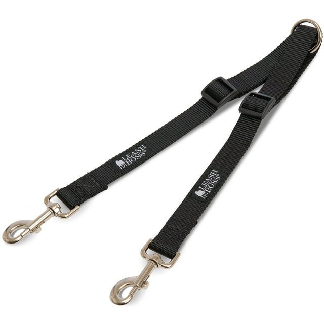 Leashboss Heavy Duty Double Dog Leash Coupler for Large Dogs - 11-20 Inches - Adjustable 1 Inch Nylon Splitter for Two Big Dogs (1 Inch Wide x 11-20 Inches, Black)