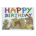 thumbnail image 1 of Birthday Party Cutting Board, Multicolored Cartoon Streets Dogs Cats Animals Party Themed Words Fun Print, Decorative Tempered Glass Cutting and Serving Board, Large Size, Multicolor, by Ambesonne, 1 of 1