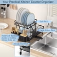 thumbnail image 4 of Fonirra 2-Tier Metal Dish Drainer with Utensil Holder, Removable Drip Tray, 360-Degree Swiveling Spout, Collapsible Dish Drying Rack & Drainboard Set for Kitchen Counter, Black, 4 of 8