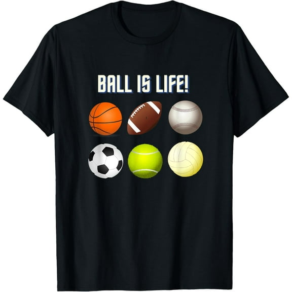 Sports that include Different Balls Tee T-ShirtMen and women, Black T-shirt, size: Extra large S-4XL