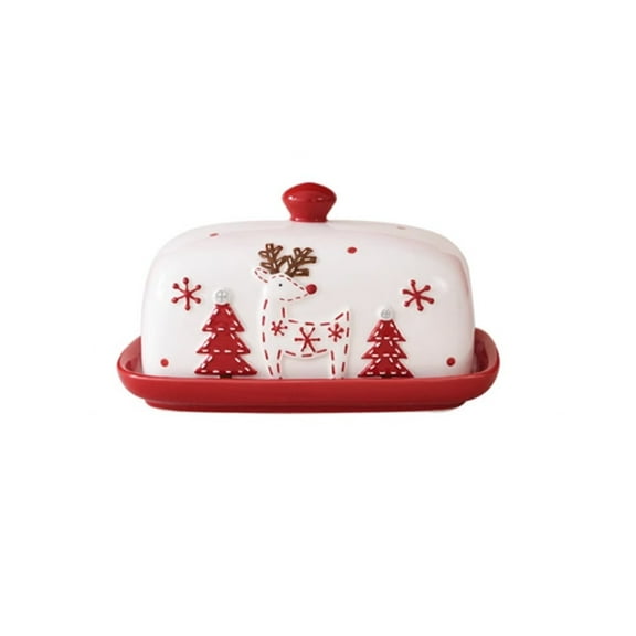 Christmas Butter Dish with Lid, Creative Ceramic Dish, Small Tray, Dessert Dish, Underglaze Colored Square Ornament