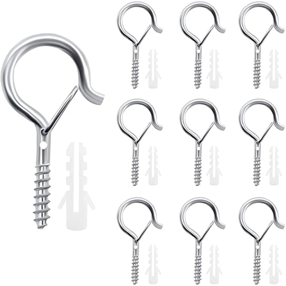 Kepooman 10 Pcs Q-Hanger, Home HolidayLights Hanger Hooks with Safe Buckle for Easy Release Outdoor Wire and Fairy Lights, Silver