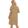 thumbnail image 4 of Women's Short Sleeves Sleepwear Nightshirt Stitching Contrast Nightgown Soft Pullover Nightdress Loungewear with Pockets,Khaki S-2XL, 4 of 7