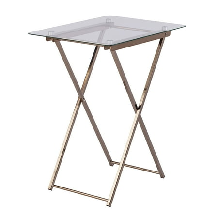 SEI Furniture Meridino Folding Glass Top Tray Table in Champagne Copper
