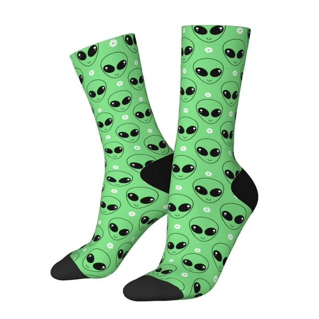 Wukai alien cartoons Print Contrast Color Mid-tube Socks, 3D Printing Design Adult Socks, High Elastic Breathable Sports Socks, Suitable for Daily,Unisex