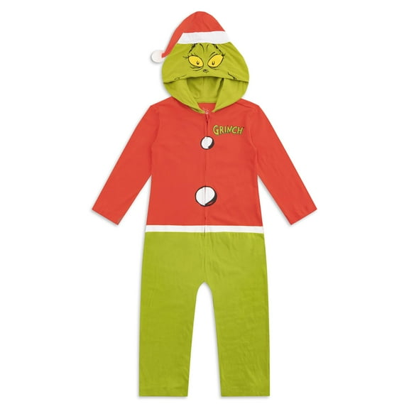 Dr. Seuss Grinch Hooded Coverall Bodysuit Union Suit (Boys), Sizes 12M-7