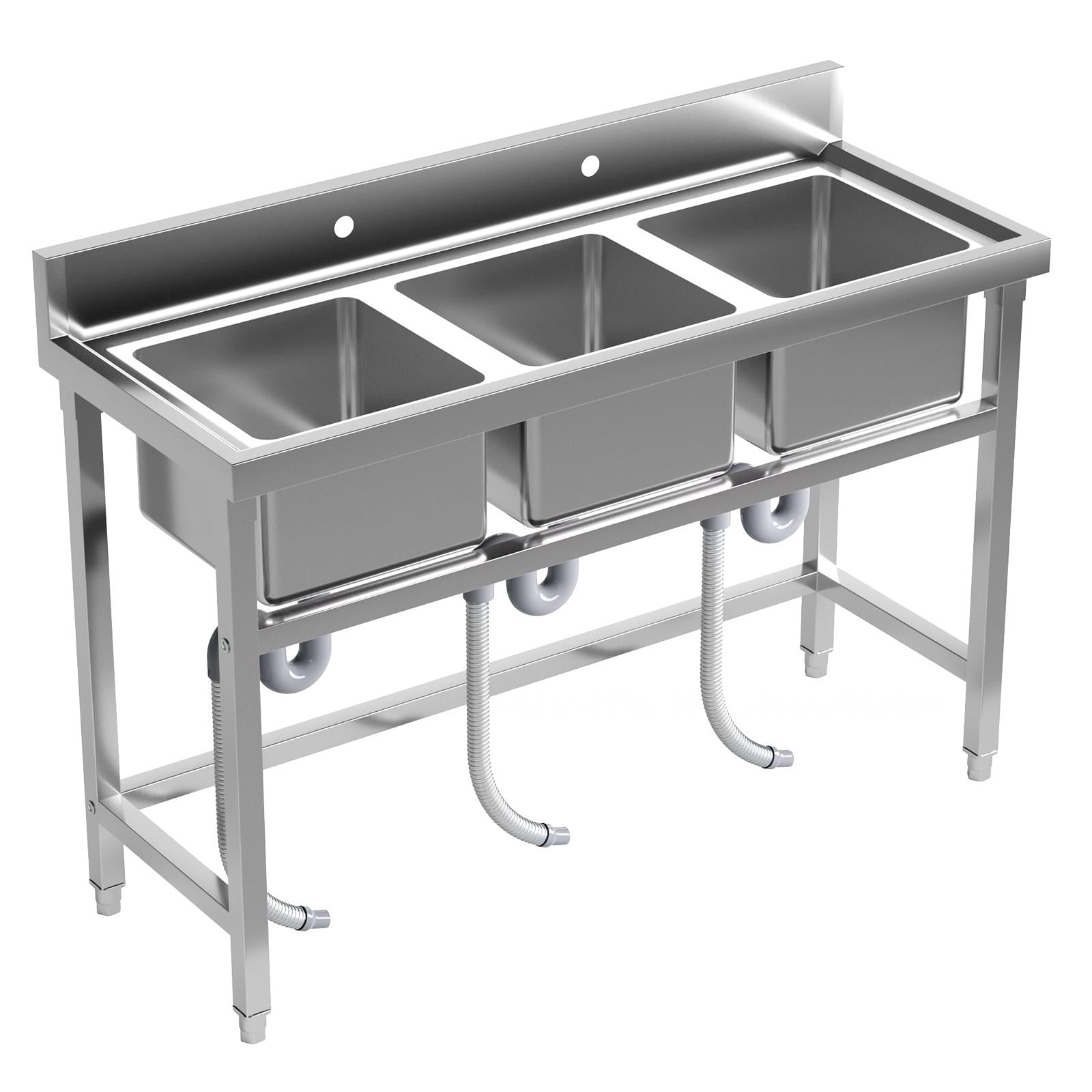 Heavy Duty 3-Compartment Kitchen Sink Stainless Steel Commercial Utility Sink Free Standing Outdoor Sink Large Capacity Wash Sink 51" x 31.5" x 19.7" for Catering, Kitchen, Garage