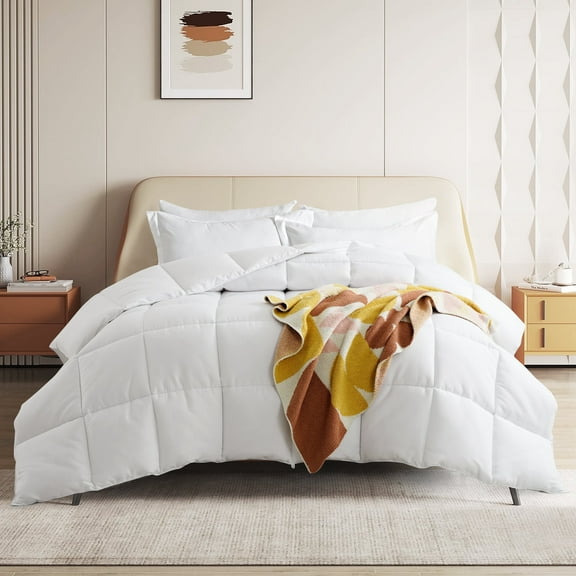 INGALIK Luxury Hotel-Style 3-Piece Queen Comforter Set, Hypoallergenic Quilted Down Alternative, All-Season Duvet Insert, Machine Washable, Corner Tabs, (White, 88x88 inch)