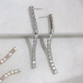thumbnail image 3 of Humble Chic CZ Drop Earrings for Women - Long Bar Rhinestone Stud Earrings, Silver, 3 of 9