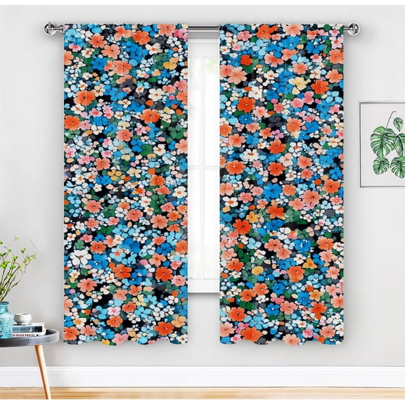 Elegant Soft Pink, White, and Blue Floral Print Blackout Curtains – Delicate Flowers for Living Room and Bedroom Décor,A