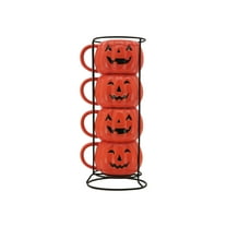 Way To Celebrate Halloween Pumpkin Stackable Mug set with Iron Rack
