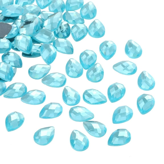 Uxcell Flat Back Acrylic Teardrop Gems, 14x10mm Teardrop Rhinestones Bead, Light Blue 100Pcs