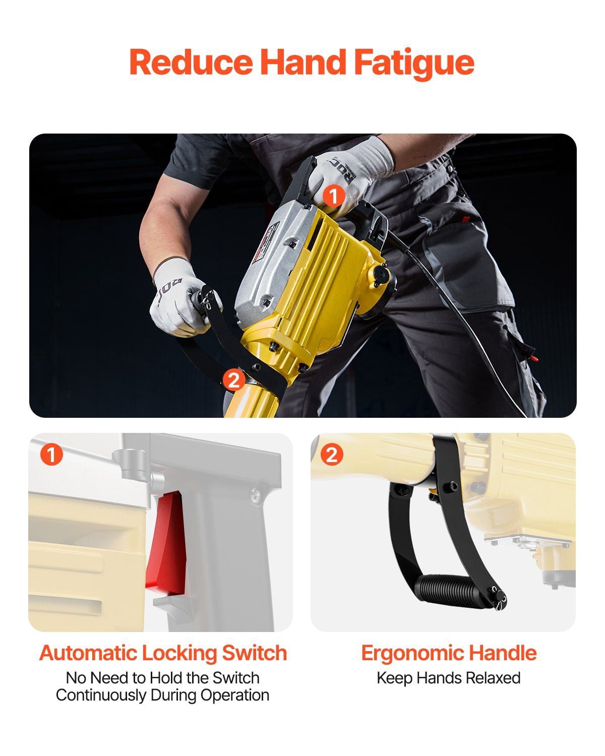 2200W Heavy Duty Electric Demolition Jack Hammer 1350 BPM Concrete Breaker with Point Chisel Flat Chisel Storage Case Gloves Goggles