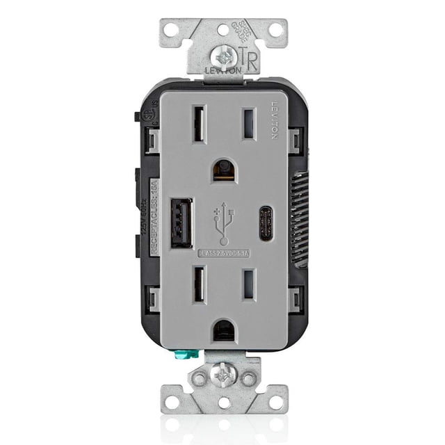 Cargador de pared USB Leviton tipo A y tipo C T5633-GY gris