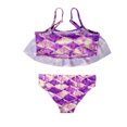 thumbnail image 4 of Gelikeya Girls Swimsuits Size 6-7 Kids' Swimwear 3 Piece Set Floral Bikini Tops Skirt Shorts Summer Holiday Hawaiian Beach Wear Cute Ruched Bathing Suit (Child, X08-Purple), 4 of 7