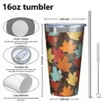 thumbnail image 4 of 16oz Tumblers Autumn Fall Leaves Pattern Stainless Steel Vacuum Insulated Double Wall Travel Tumbler Cups Mug with Lid and Straw,Cleaning Brush for Coffee,Tea, 4 of 4