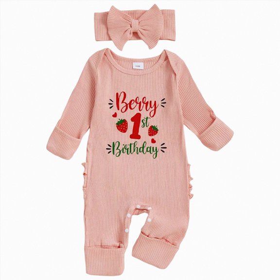Splozh Baby Boys Girls Clothes Cute Baby Girl First Birthday Outfit Romper 1st Birthday Long Sleeve Jumpsuit Cute Fall Clothes, Light Pink, 12-18 Months