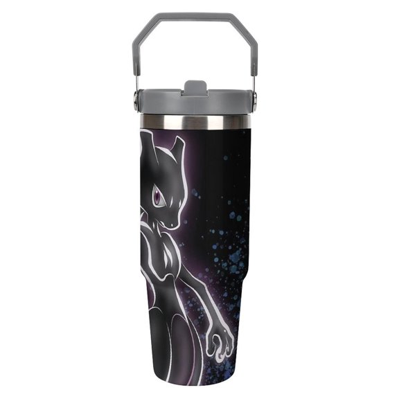 Pokémon Pikachu Mewtwo15 Stainless Steel Tumbler Car Cup 30 Oz with Handles, Vacuum Insulated Water Bottle for Home, Office Reusable Cup with Straw Leak Resistant Flip