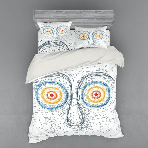 Ambesonne Psychedelic Bedding Set 4 Pcs, Face Hypnotic Eyes, Queen, Multicolor