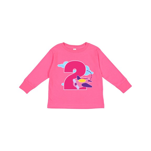 Inktastic 2nd Birthday Airplane Girls Pilot 2 Year Old Girls Long Sleeve Toddler T-Shirt