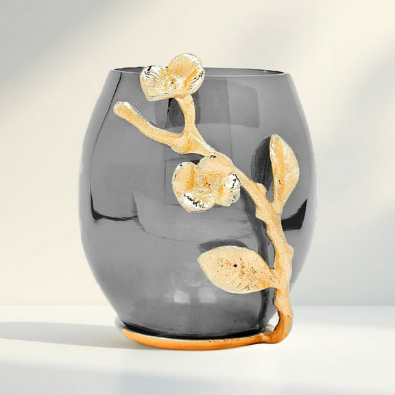 Decozen The Milli Collection Modern Gold Floral Flowers Metal and Glass Bathroom Tumblers