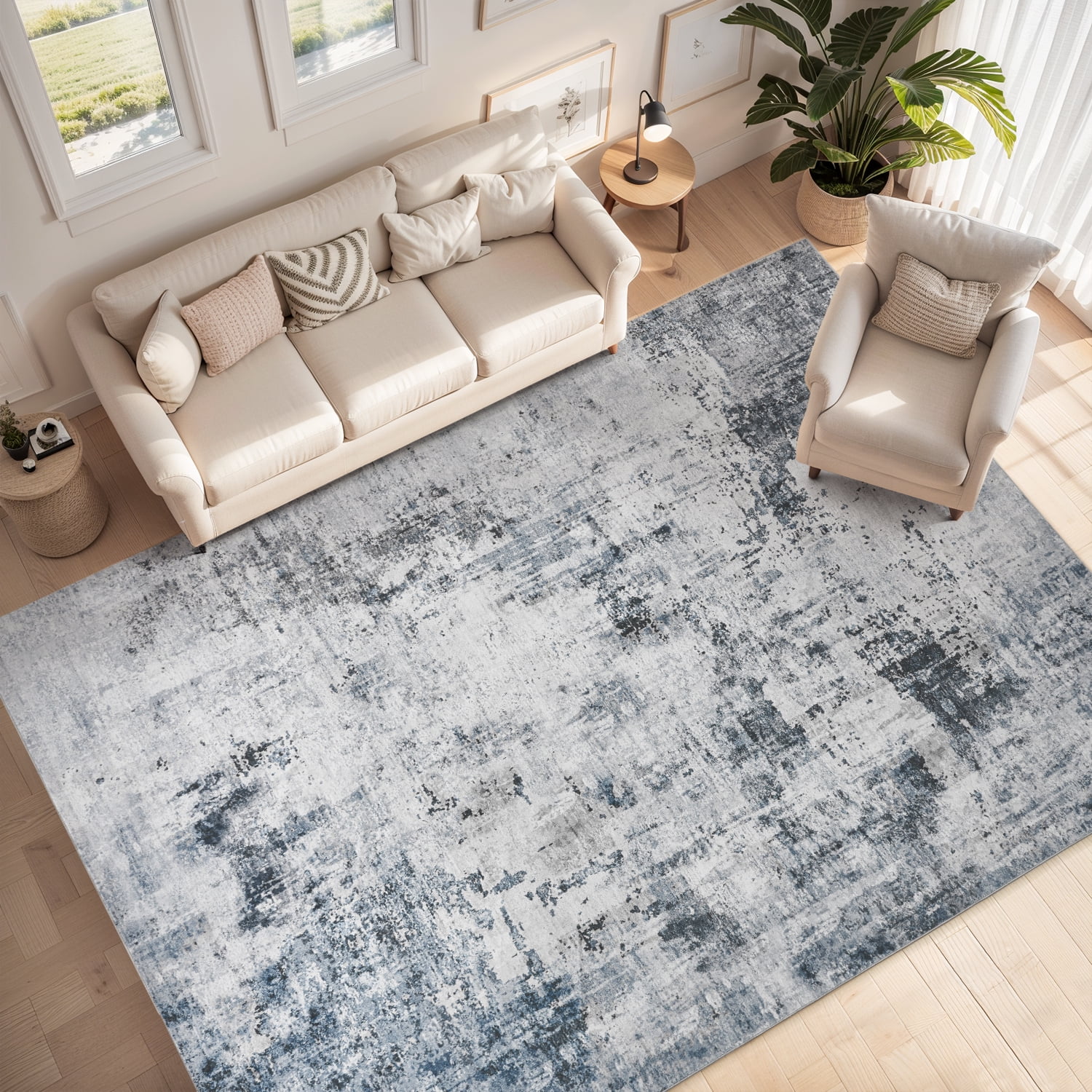 VUNATE 8'x10'Rugs for Living Room Washable Rugs Modern Abstract Area Rug Neutral Indoor Carpet Soft Rugs for Bedroom Office Dining Room Kitchen Laundry Room Accent Rug Modern Home Decor Blue